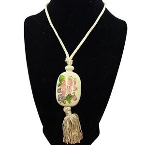 Vintage 70s Avon Ceramic Floral Handpainted Ceramic Necklace [J8]